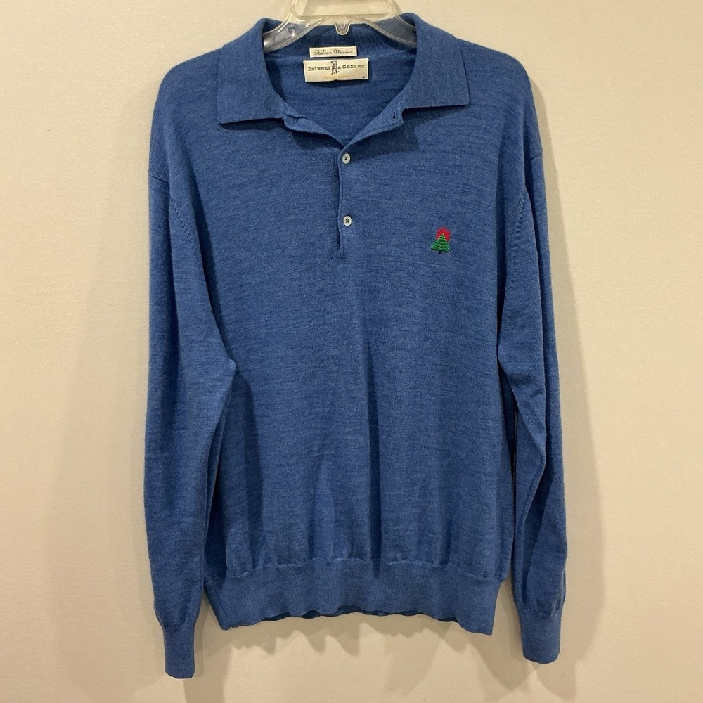 Fairway & Greene Sweater Mens XL Blue Burnt Pines 1/4 Zip Italian Merino Wool